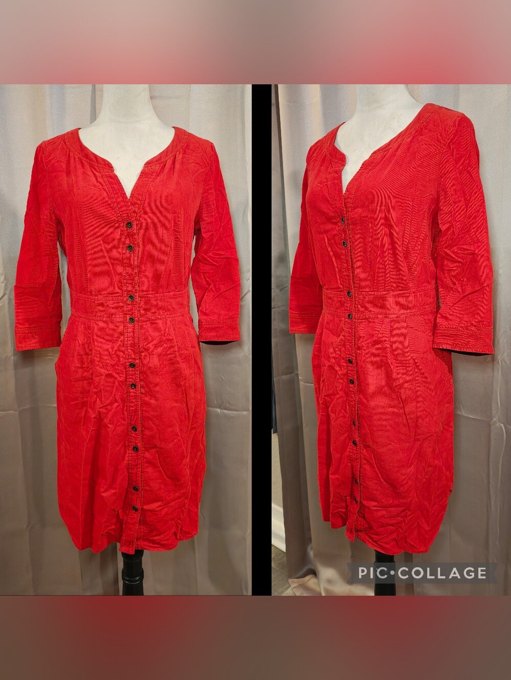🍁Y2K Anthropologie Maeve Anaheim Corduroy Orange/Red Dark Academia Shirt Dress